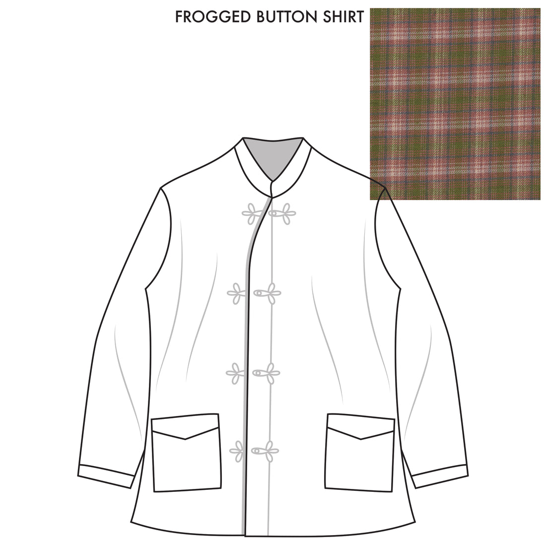 Bryceland’s Frogged Button Shirt Made-to-order Green/Pink Plaid