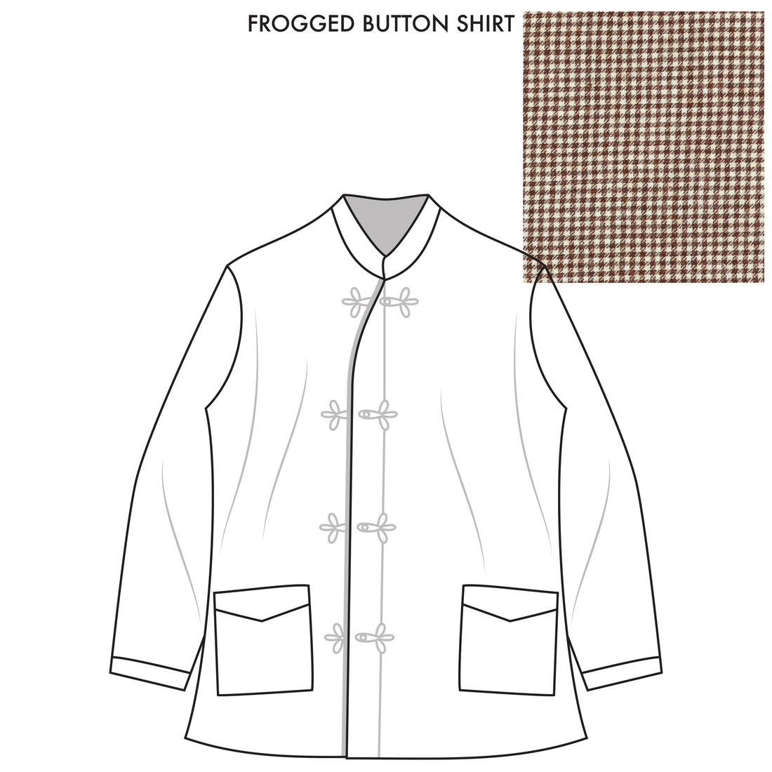 Bryceland’s Frogged Button Shirt Made-to-order Brown Puppytooth
