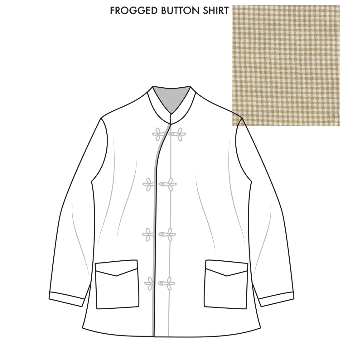 Bryceland’s Frogged Button Shirt Made-to-order Tan Puppytooth