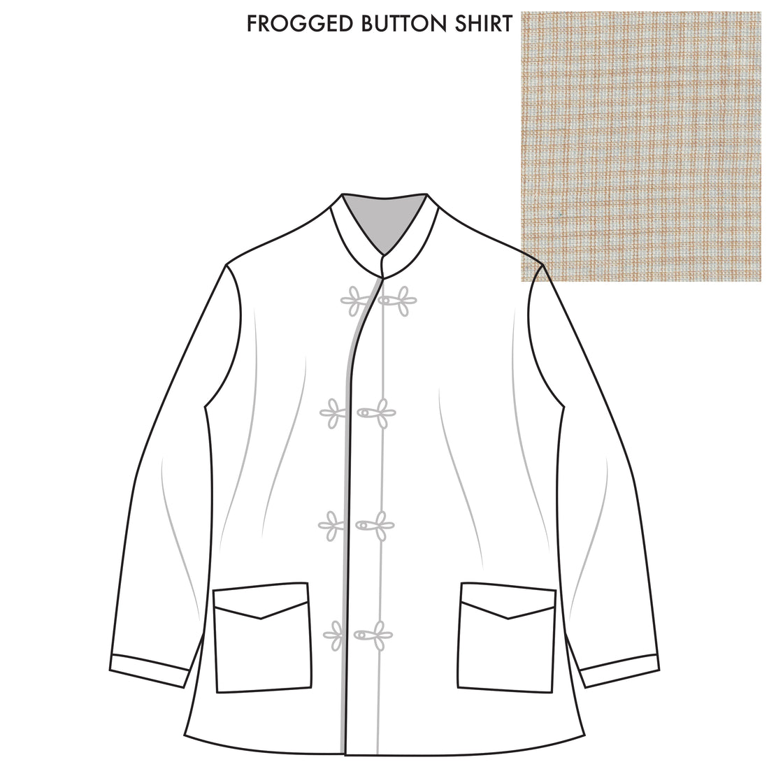Bryceland’s Frogged Button Shirt Made-to-order Tan/Blue Micro Check