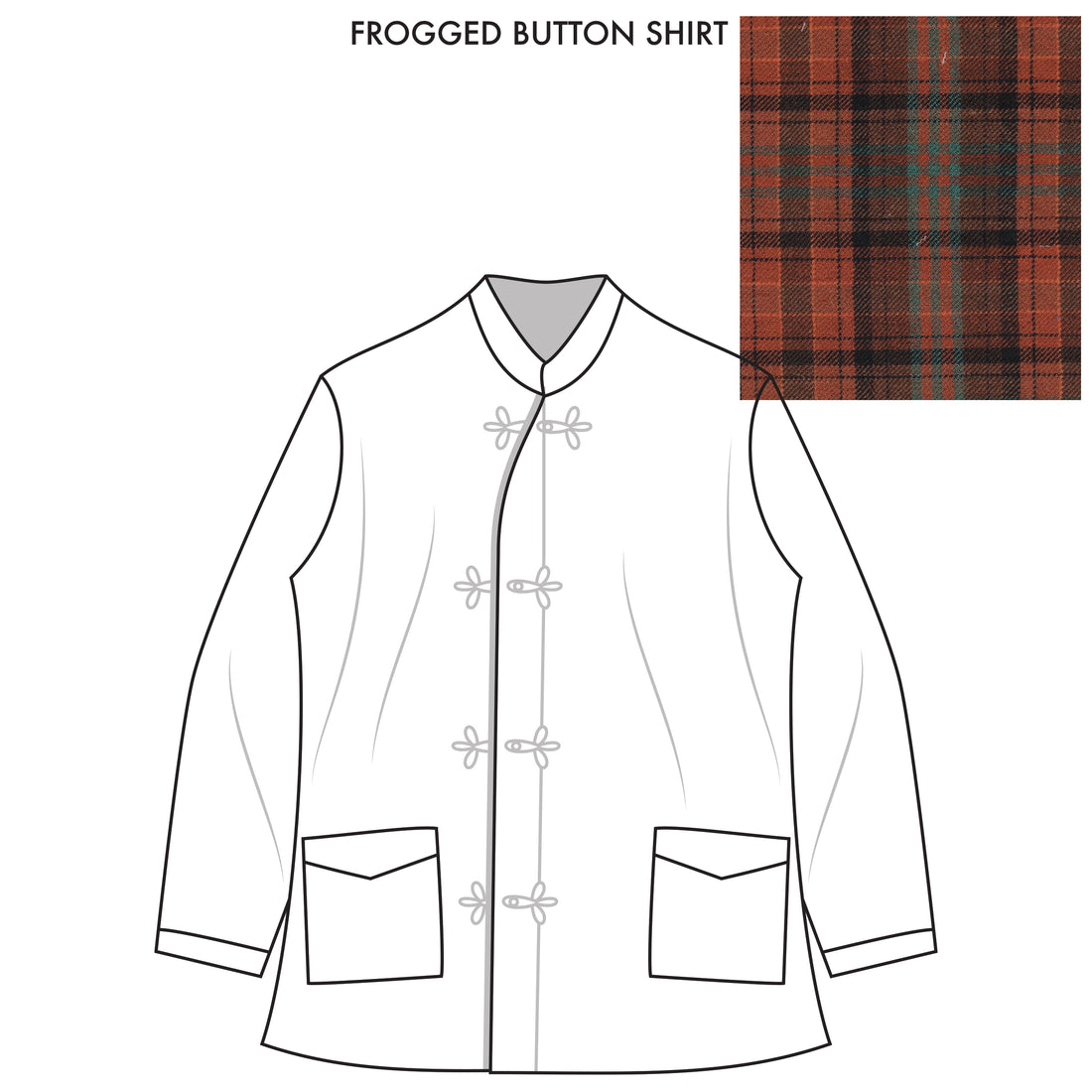 Bryceland’s Frogged Button Shirt Made-to-order Rust/Green Plaid