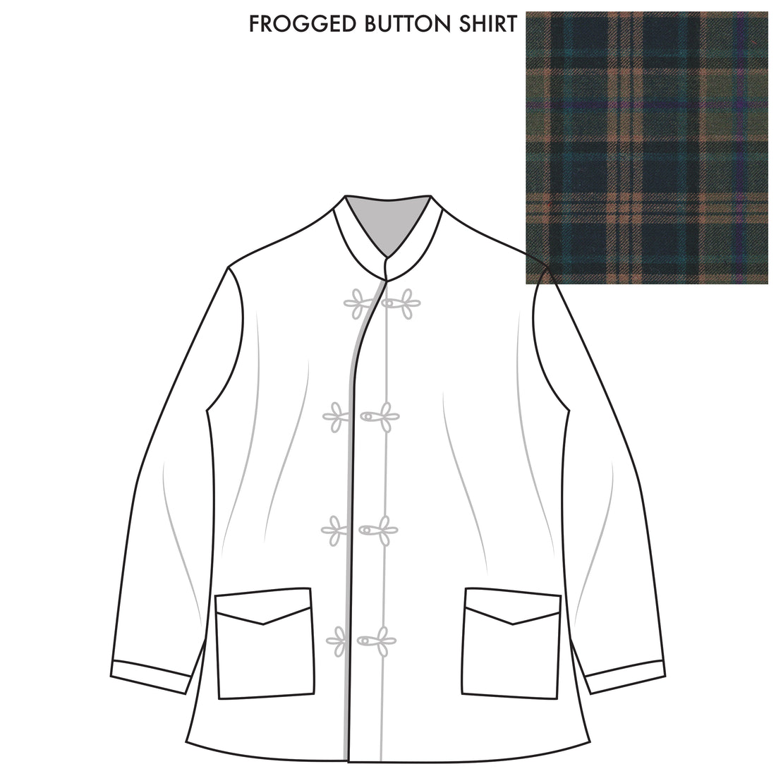 Bryceland’s Frogged Button Shirt Made-to-order Green Plaid