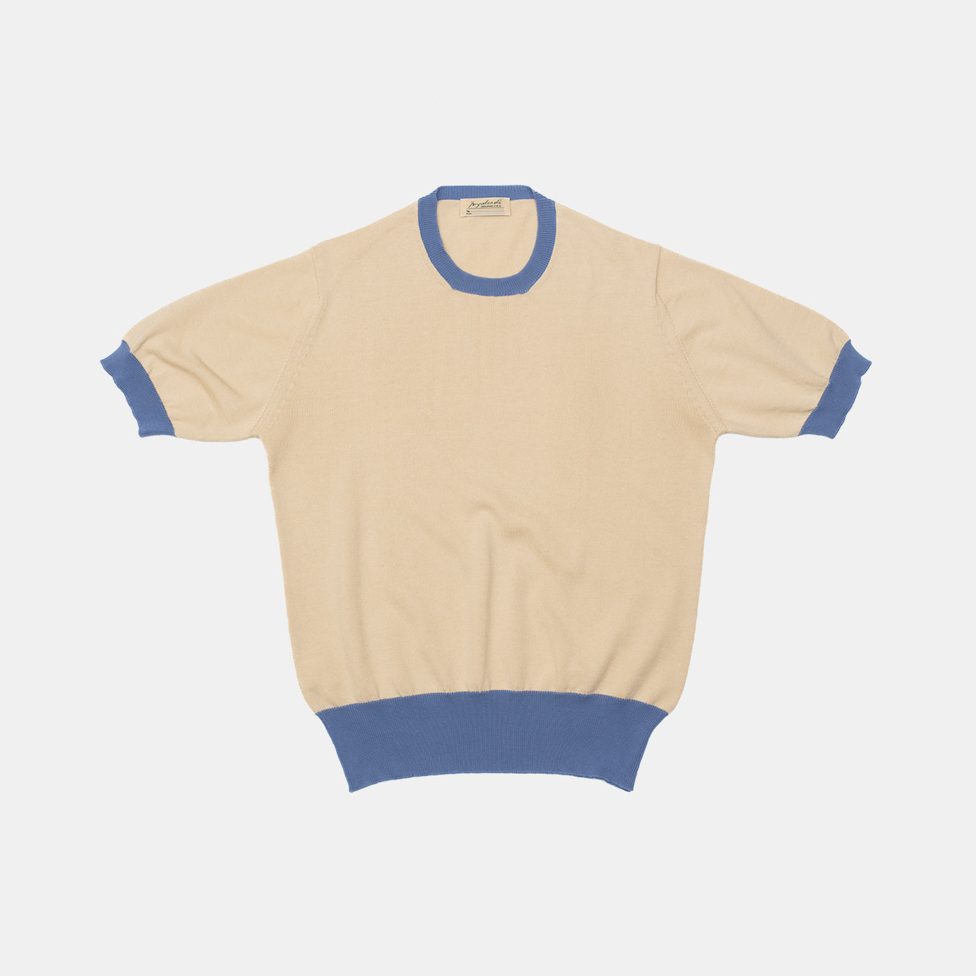 Cotton Short Sleeve ‘Skipper’ Tee Cream/Blue