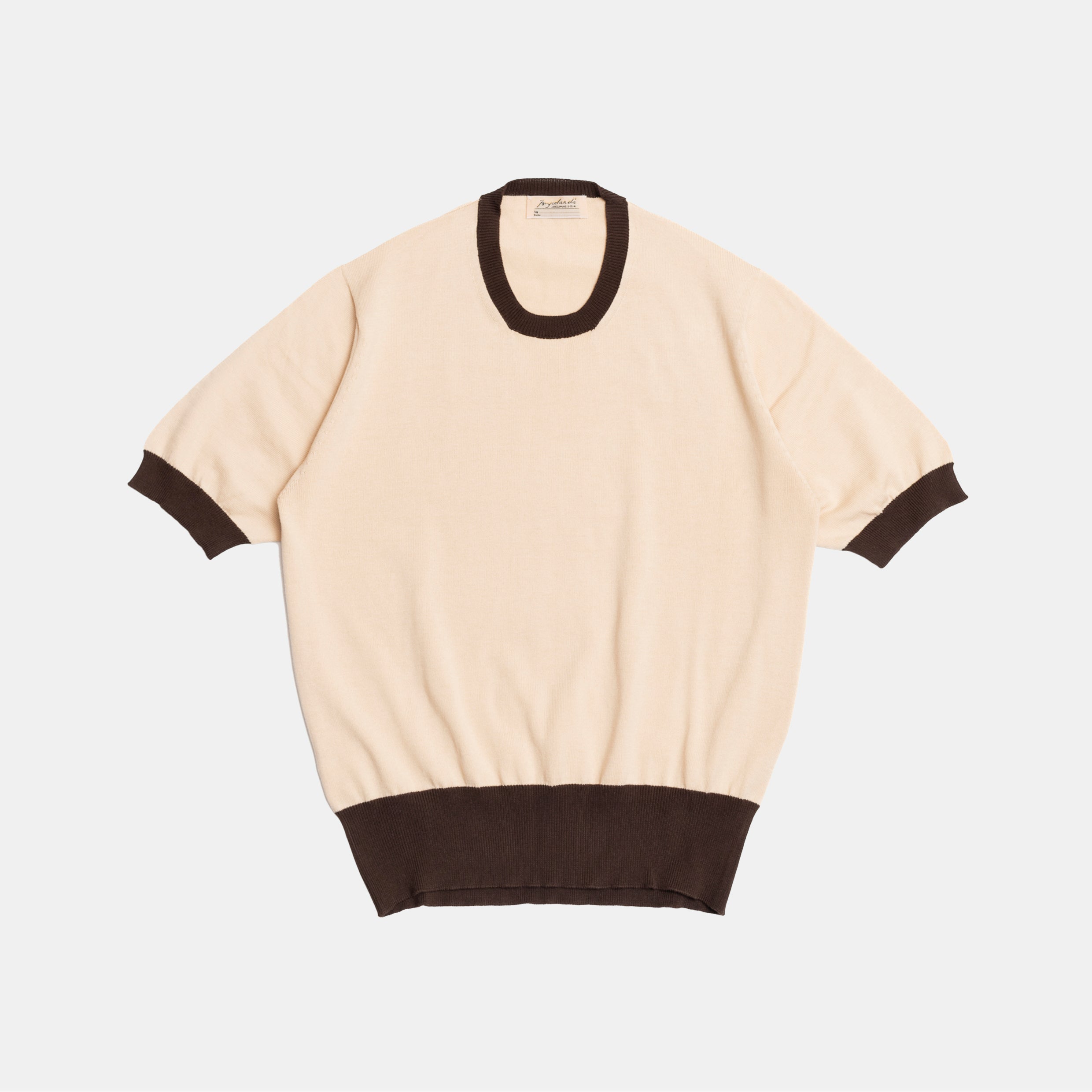 Cotton Short Sleeve ‘Skipper’ Tee Cream/Brown