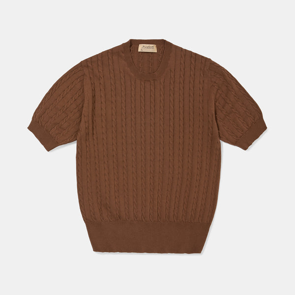 Cotton Short Sleeve 'Skipper' Tee Brown Cable Knit – Bryceland's Cotton Short Sleeve 'Skipper' Tee Brown Cable Knit – Bryceland's