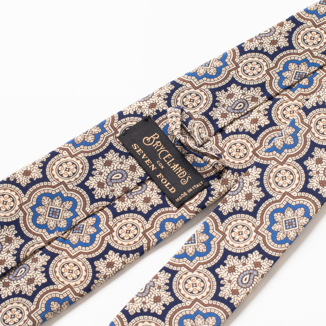 Bryceland’s Silk Tie Navy/Cream Print