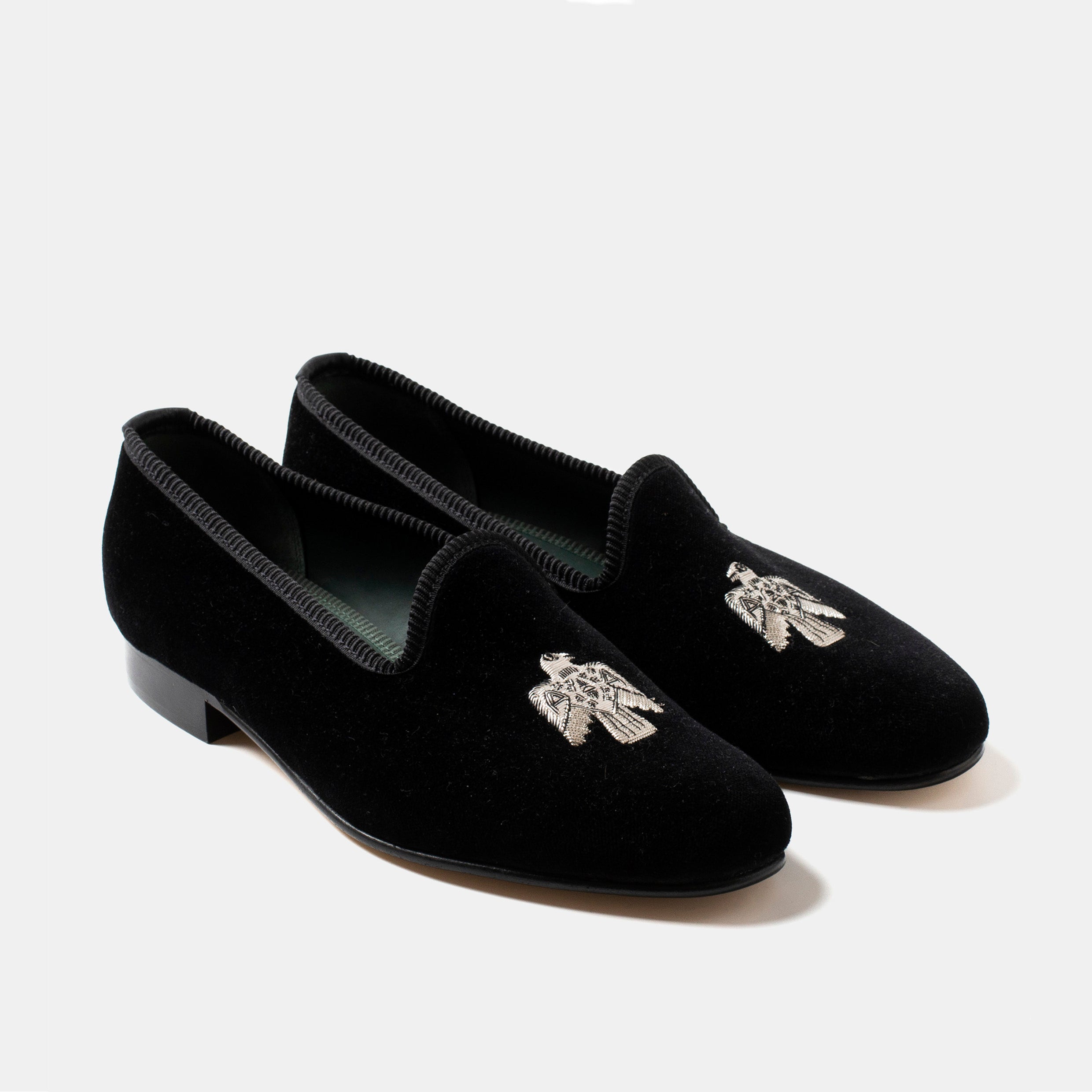Bowhill&Elliott 英国製 チーター刺繍パンプス UK7 美品 箱付 Bryceland's x Bowhill & Elliott Velvet Slippers Black